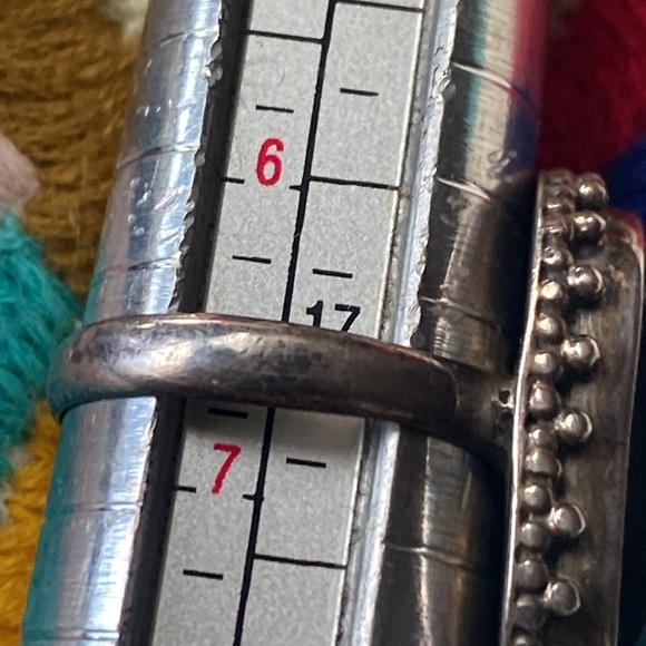 Swirly Dichroic Glass Peacock Feather Sterling Silver Ring/ 6 3/4 - Picture 5 of 7